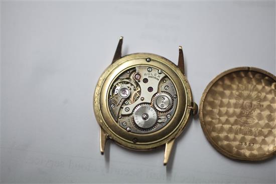 A gentlemans 1940s 9ct gold Rolex manual wind wrist watch,